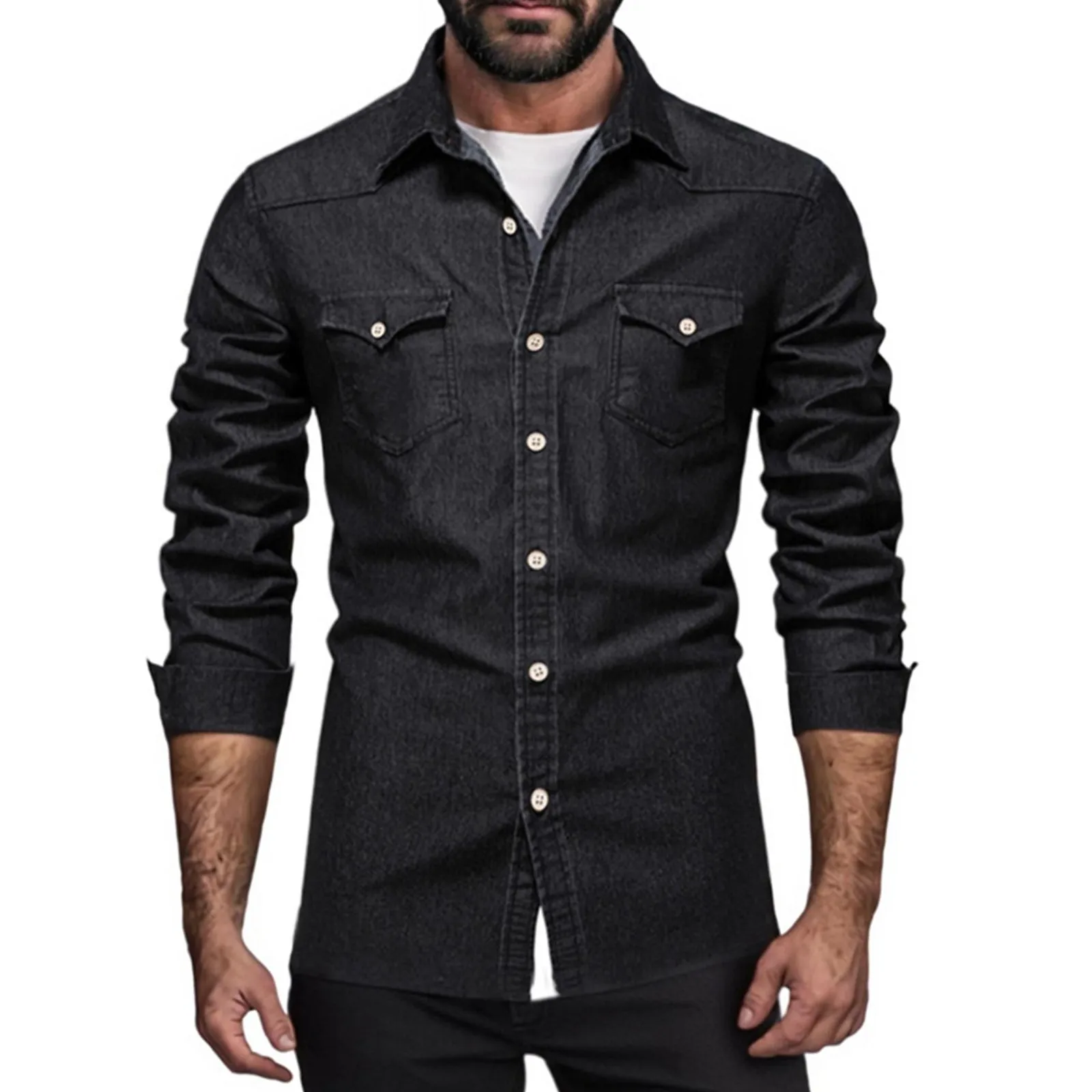 

Brand Elastic Cotton Denim Shirt Men Long Sleeve Quality Cowboy Shirts for Men Casual Slim Fit Mens Designer Clothing