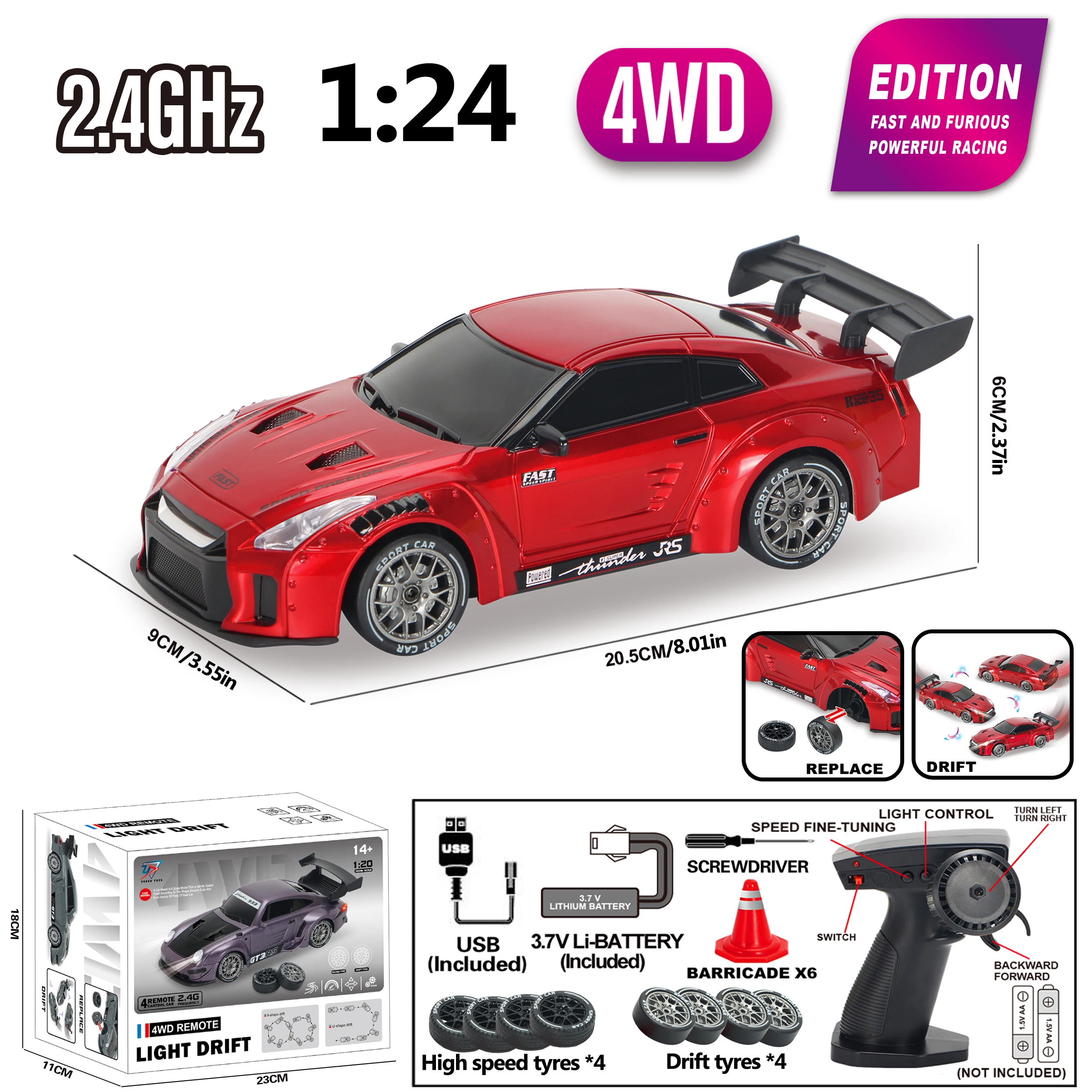 1:24 4WD RC الانجراف سيارة التحكم عن بعد سباق نموذج 2.4G سيارة عالية السرعة مع الانجراف وسباق الإطارات استبدال الأولاد اللعب هدية #3