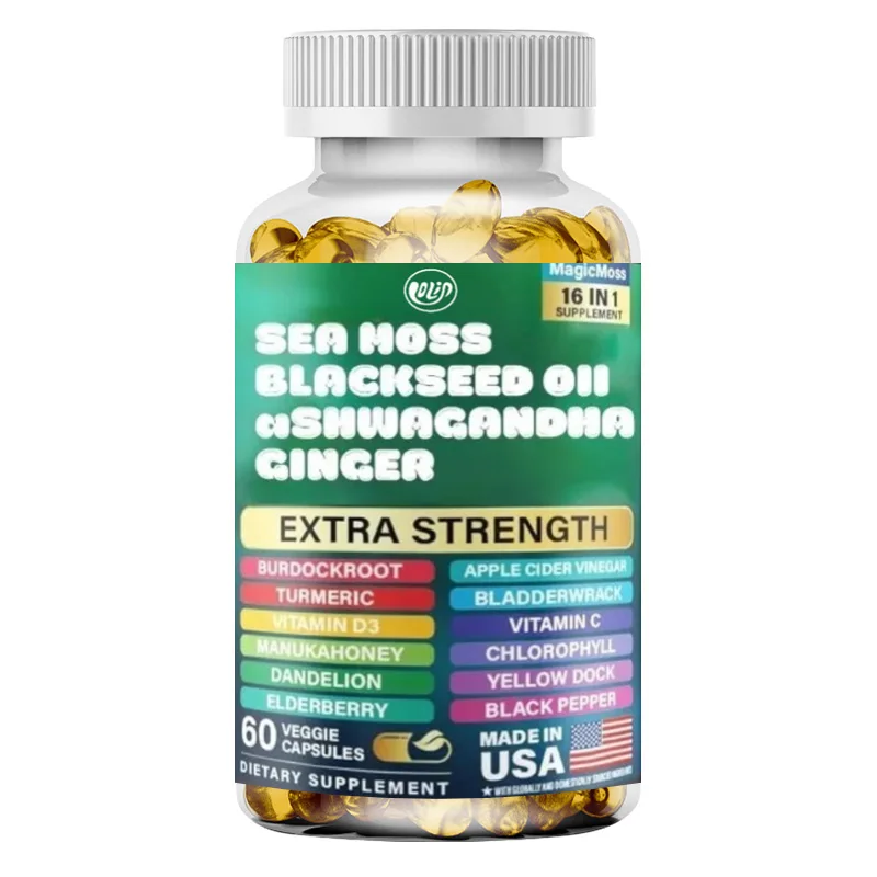 Organic Irish Seaweed Black Seed Oil Ginger Burdock Root Knife Moss Ginger Yellow Black Pepper Vitamin C Vitamin D3-60 Capsules