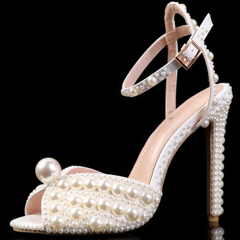 Pearl Decoration Sandals For Women Peep Toe Buckle Strap Runway Stylish Female Shoes Designer New Luxury Brand Ankle Strap Shoes