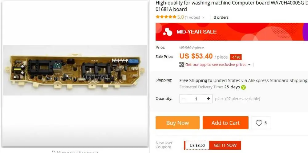 new for Samsung washing machine Computer board WA70H4000SG DC92-01681A board