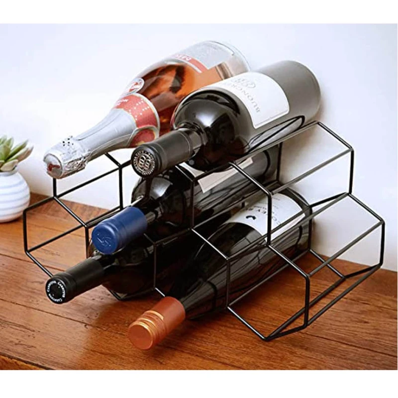 Tabletop Wine Rack Hexagon 7Bottle Wine Holder Countertop Bottle Rack Metal Honeycomb Wine Rack Black Silver Gold Holder