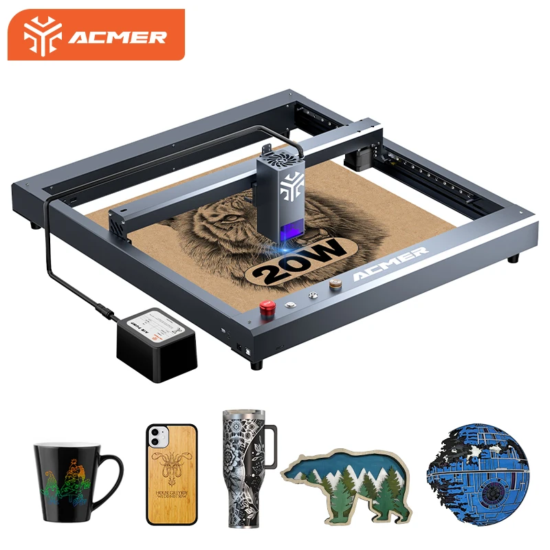 เครื่องแกะสลักเลเซอร์ ACMER P2 20W แสงสีฟ้า 445±5nm เครื่องแกะสลักเลเซอร์ พร้อมระบบช่วยทางอากาศ เครื่องตัด CNC พร้อมพื้นที่ทำงาน 420x400 มม.