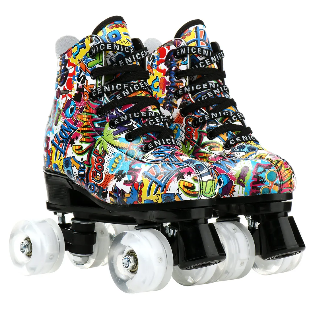 Adult Professional 4 Wheels Sliding Inline Skating Sport Sneaker Rink Double Row Flash Quad Skate PU Leather Roller Skates Shoes