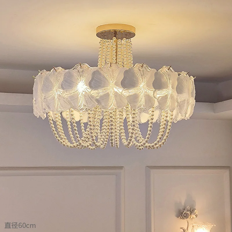 French Retro Living Room Ceiling Lamp Light Luxury Romantic Pearl Master Bedroom Lamp Atmospheric