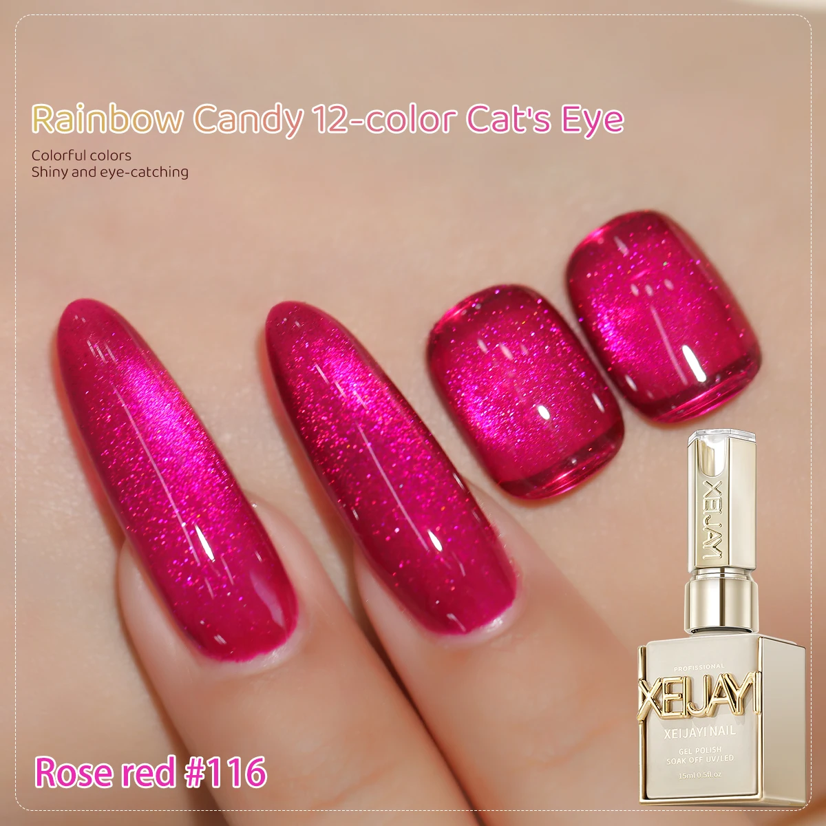 XEJAYI 1pc 15ml Rainbow Candy Cat Eye Gel Nagellak, UV LED Inweken Nagelgel, semi-permanent, DIY Salon Kwaliteit