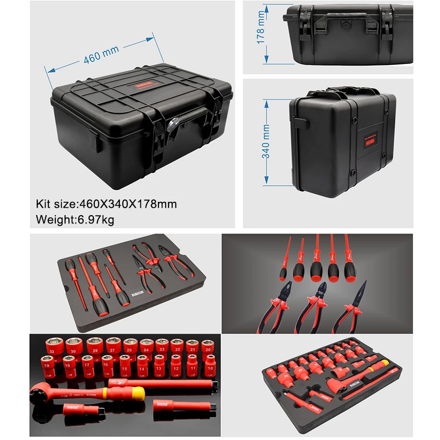 Japan RUBICON 32 PCS Insulated Tool Set 1000V VDE Contains Socket,Screwdrivers,Pliers and wrench with Tool Box NO.REV-32S