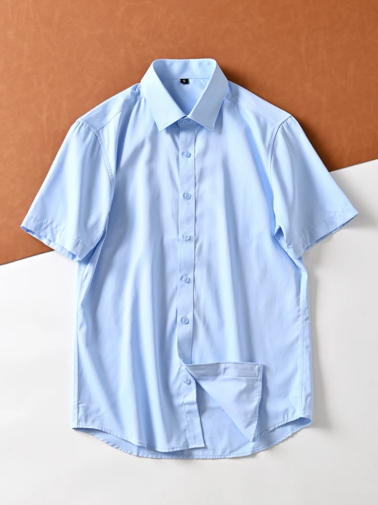 

Summer Men's Silk Cotton Short Sleeve Shirt Casual Commute Anti-Wrinkle Business Standard Fit Flat Collar Thin Youth Shirt