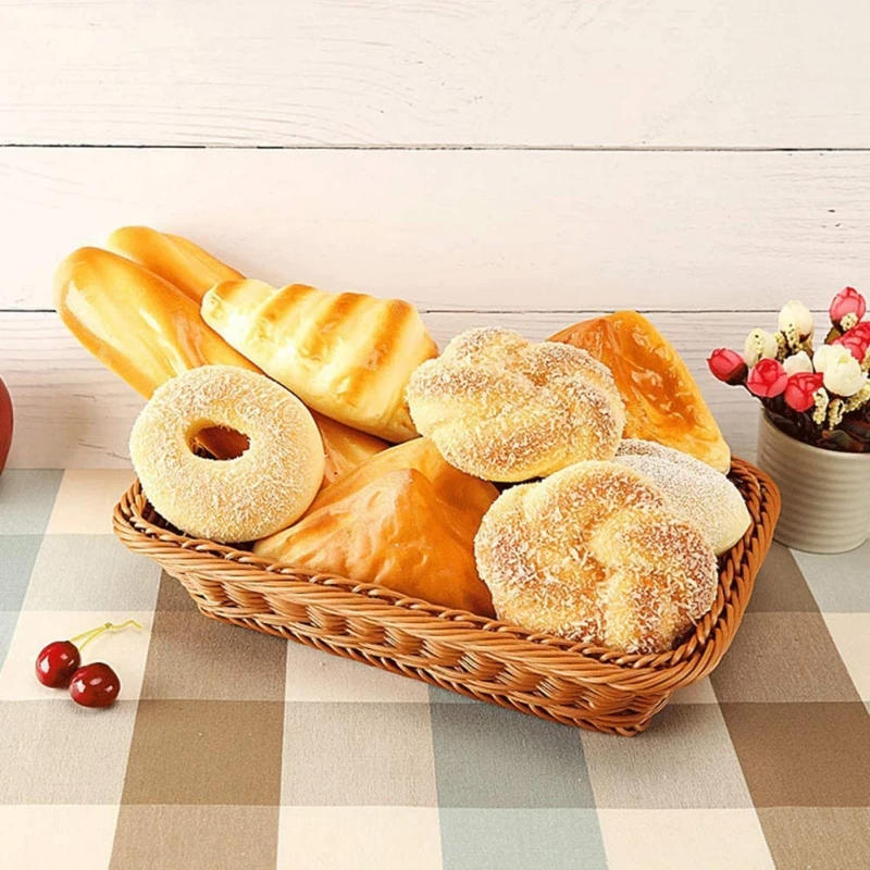 Artificial Wicker Woven Basket Bread Tray Serving For Food Fruit Cosmetic Storage Tabletop Bathroom Storage Kitchen Organizer