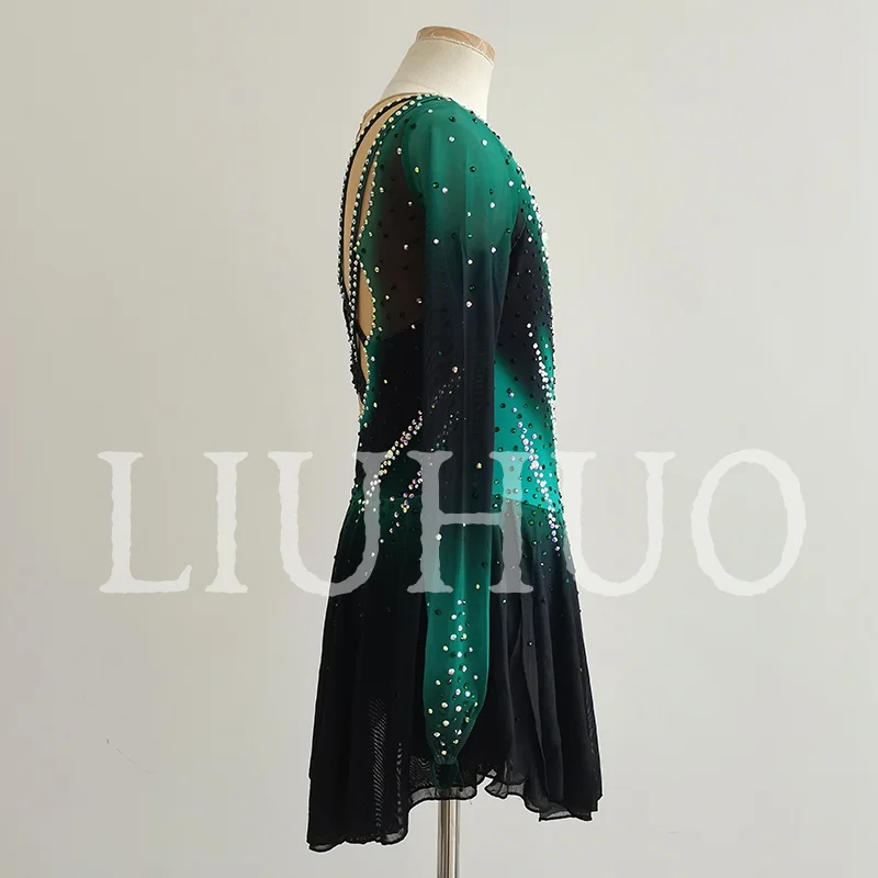 emerald green figure skating dress Figure Skating Dress Women's Girls' Spandex Mesh High Elasticity Crystal / Rhinestone Dancewear Skating Dress, Child 8 / Dark Green