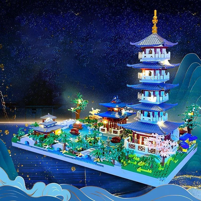 1560 pièces, ensemble de blocs de construction du lac de l'ouest de Hangzhou, jouets de construction, adaptés à l'anniversaire et aux vacances de la famille/mer et aux amis