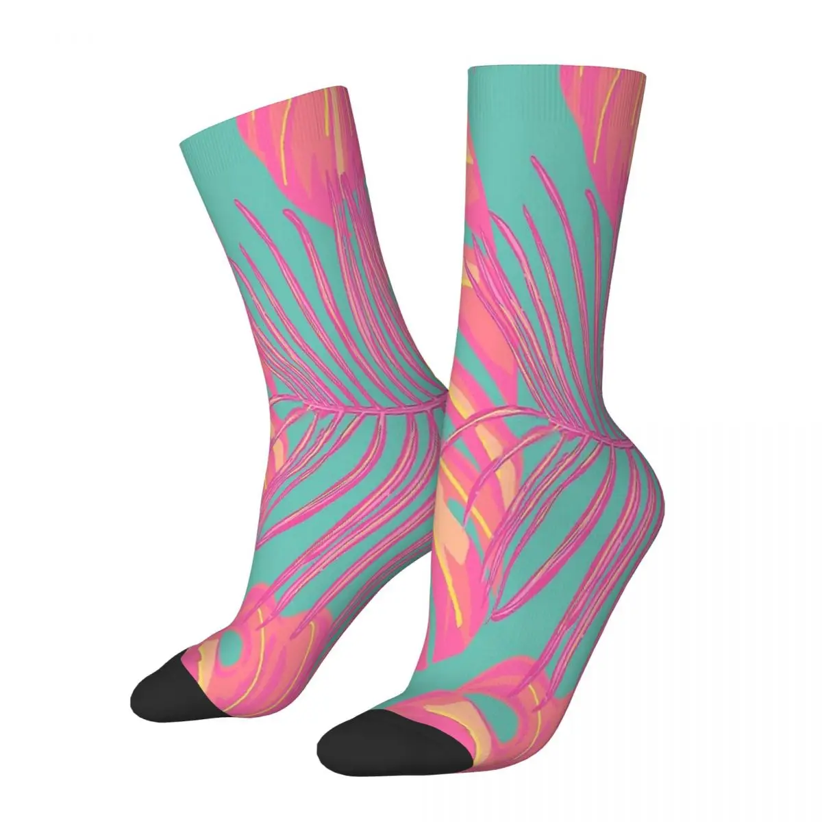 Pink Turquoise Tropical Leaves Green Socks Male Mens Women Autumn Stockings Printed