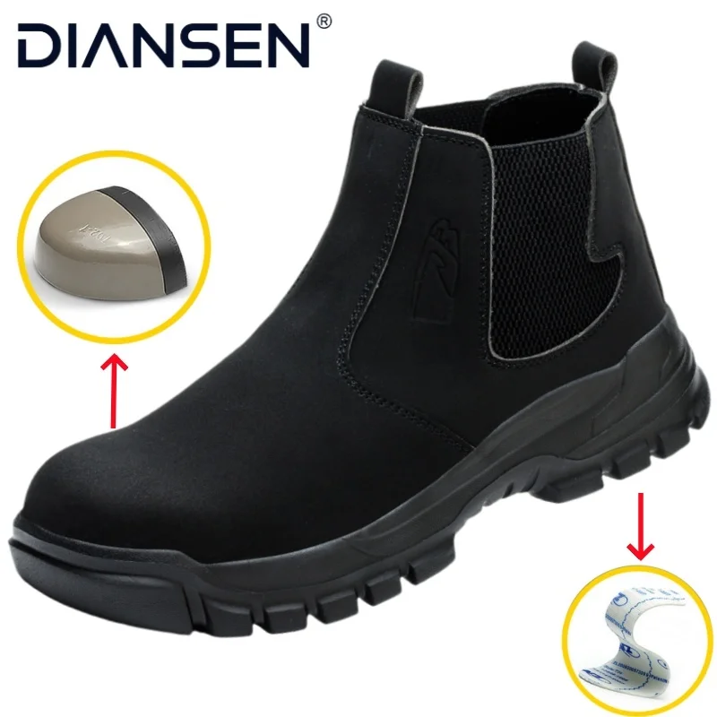 Leather Waterproof Work Boots Indestructible Safety Shoes Male Non Slip Work Shoes Men's Steel Toe Cap Lightweight Working Boots