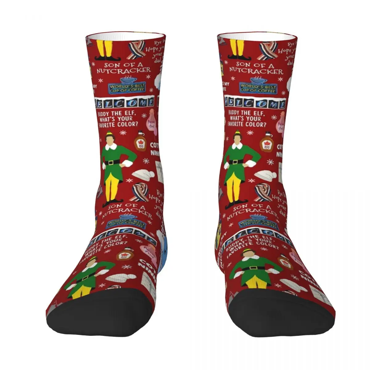 Christmas Socks Buddy the Elf collage Retro Stockings Winter Anti Skid Women Men Socks Soft Breathable Design Climbing Socks