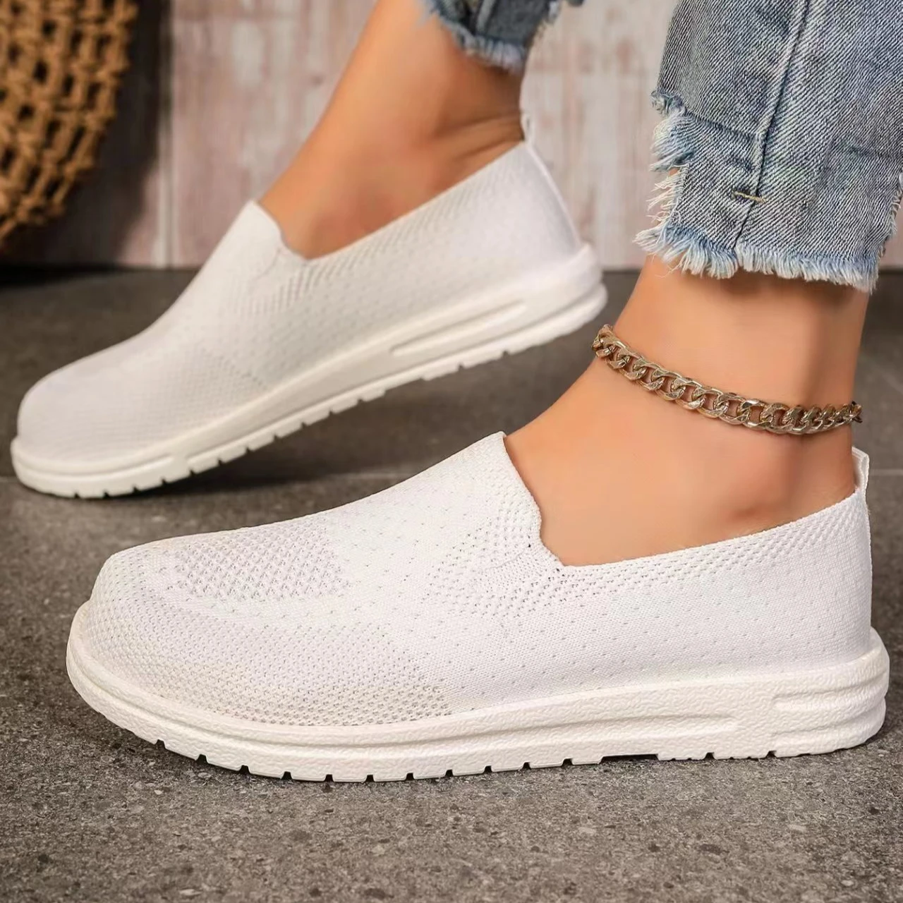 Sapatilhas de plataforma antiderrapante de malha respirável para mulheres, sapatos de caminhada plana, moda casual, monocromático, verão