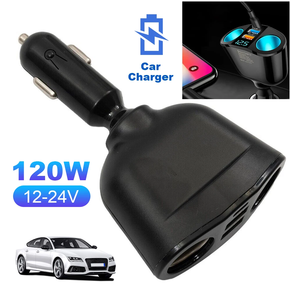 Type-C USB Socket 2.4A 2 USB Charger C Ports PD QC3.0 Blue Atmosphere Light Dual USB Power Adapter for Mobile Phone DVR Charging