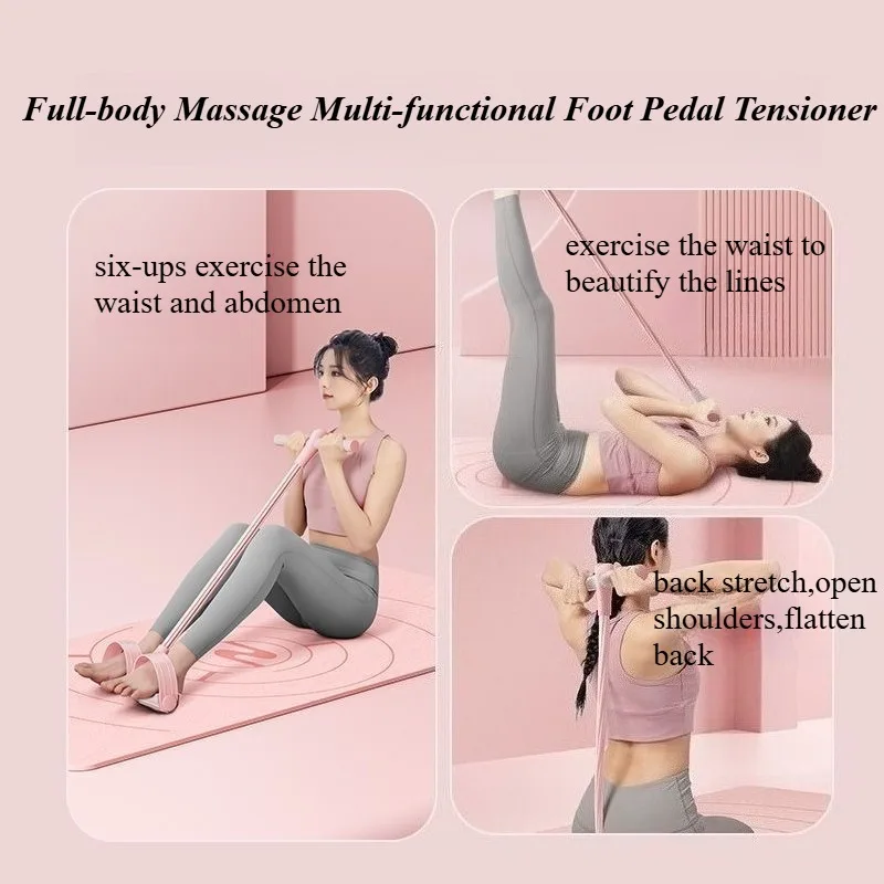 4-tube Foot Pedal Resistance Band Sit-up Assistant Fitness Equipment Stretching Band Shoulder Back Beauty Resistance Rope