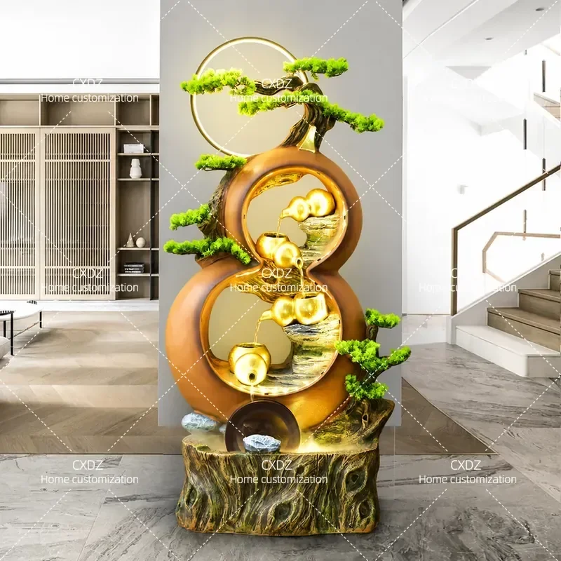 Feng Shui Gourd Water Fountain Floor Standing Circulating Water Feature for Living Room Entrance Office Home Decor Landscape