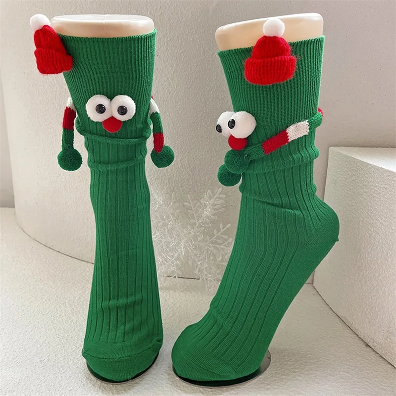 Christmas Hand-Held Socks Fun Magnetic Hand-Held Cotton Socks Cute Cartoon Funny Socks Calf Socks Suitable for Adults  Children