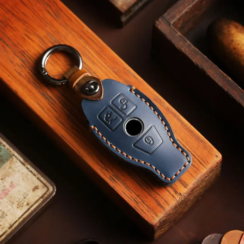 for Mercedes Benz Key Cover C Class E Class E300 Genuine Leather First Layer Cowhide Car Key Chain Case for Old Model Keys