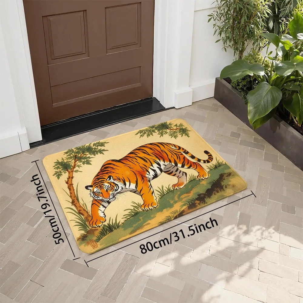 A Single Tiger-Themed Doormat That Improves Home Decor While Safeguarding Your Floors. Made from Flannel, It'S Suitable for Hall