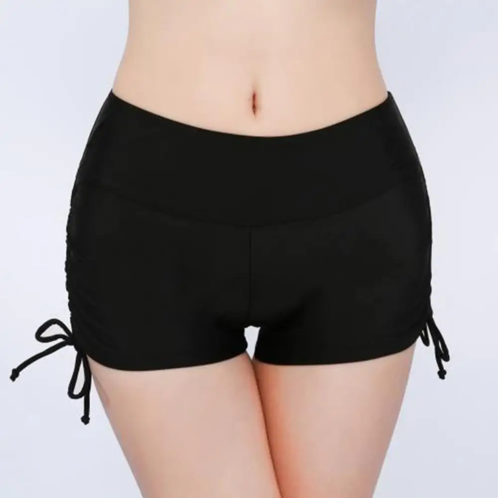 Summer Beach Women Solid Color Bikini Bottom Side Pleated Bandage Swim Shorts single Swimwear Beach Bathing Suit Swimming Trunks