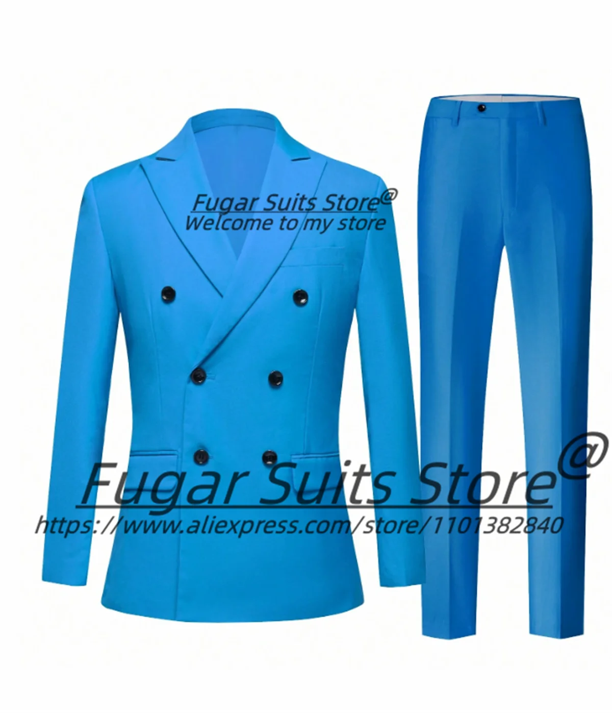 Italian style Blue Men Suits Slim Fit Double Breasted Groom Formal Tuxedos 2 Pieces Sets Office Work Male Blazrs Costume Homme