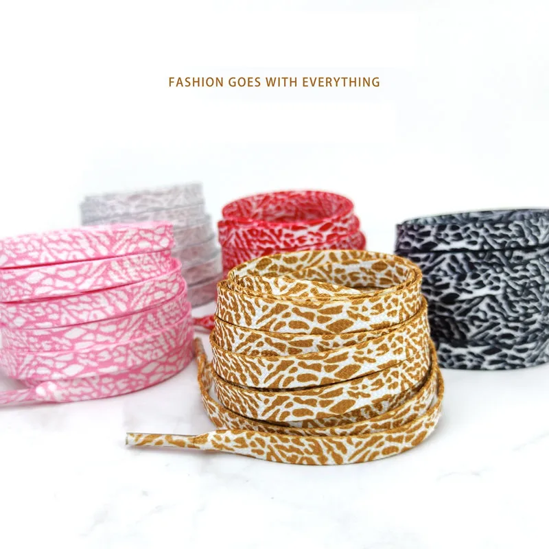 AF1 Shoelaces Flat Burst Crack Texture Rope Sports Shoe Laces Leopard Print Cement Flame Red Printing Shoestring 17 Colors