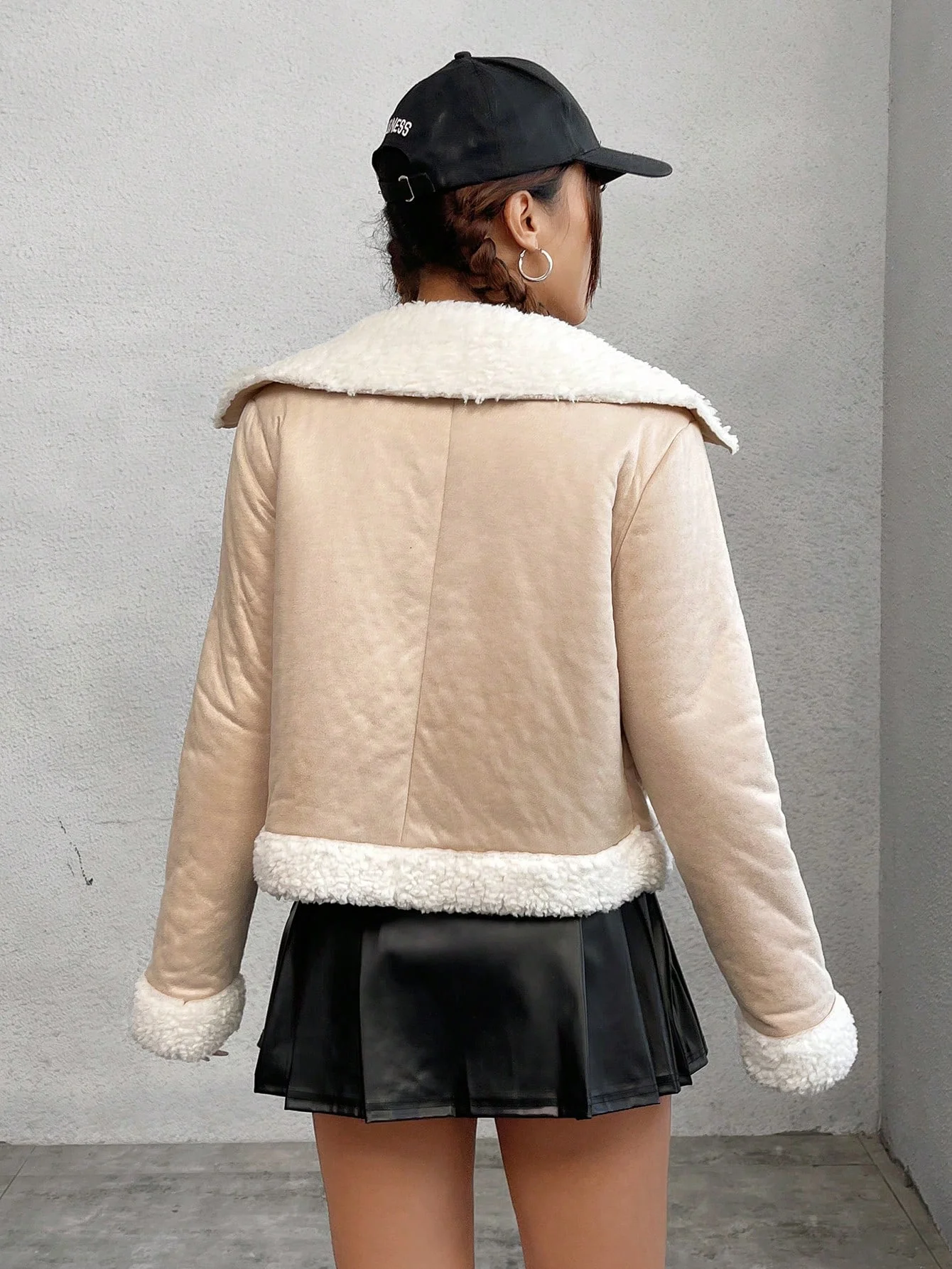Ladies jacket short coat cardigan short coat jacket autumn winter warm furry motorcycle street fit coat regular big lapel coat