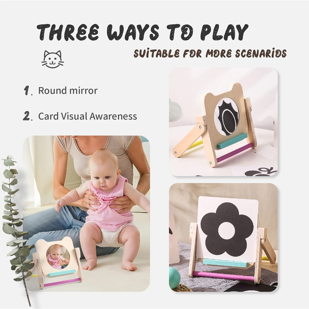 Baby Montessori Mirror Children's Sensory Perception Toys Newborn Black and White Card Visual Cognition Toys Sensory Exploration