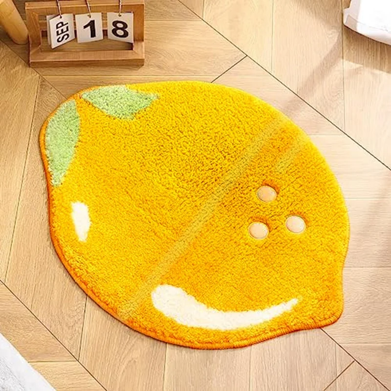 Lemon Bath Mat Cute Non-Slip Fruit Rug Kitchen Mat Yellow Lemon Bathroom Decor Fun Kids Rug, Machine Washable 48 X 60Cm