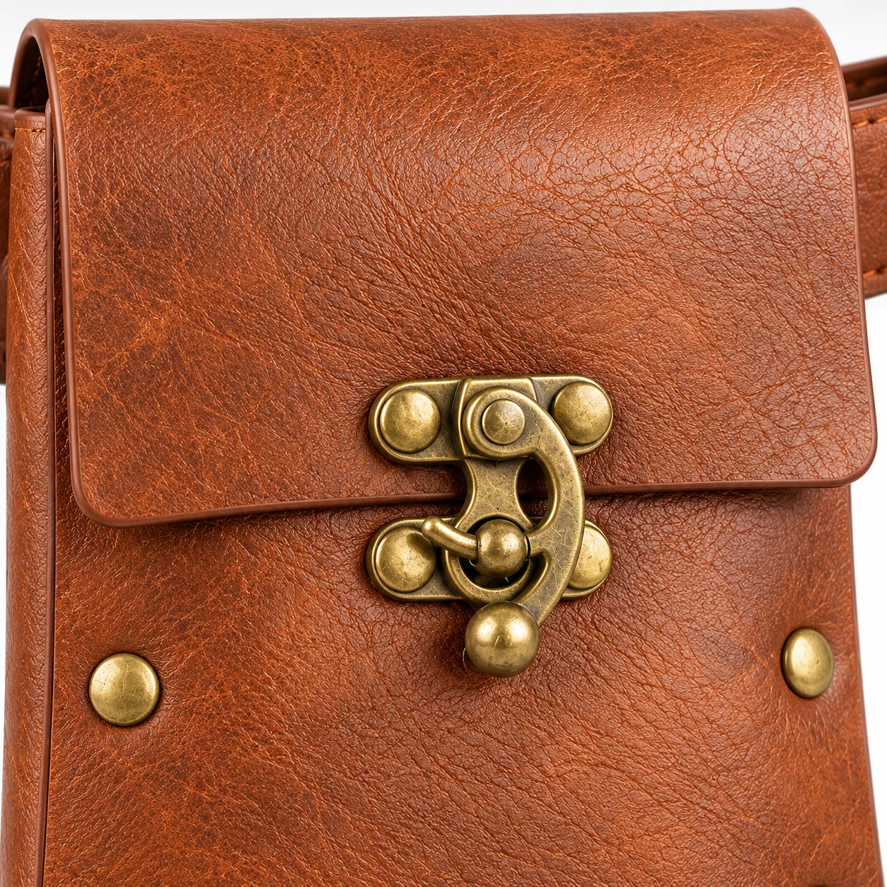 Bolsa de cintura de cuero marrón de estilo vintage con cinturón ajustable, bolso retro para llevar en la cadera con hebilla de latón y anillo metálico, para hombres y mujeres.