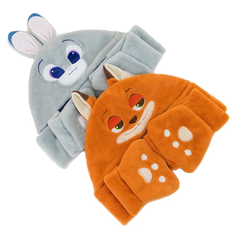 2025 Nuovo Kawaii Judy Cappello di peluche Cartoon Nick Cappello da esterno Guanto Cappello caldo integrato Regalo di compleanno creativo per bambini