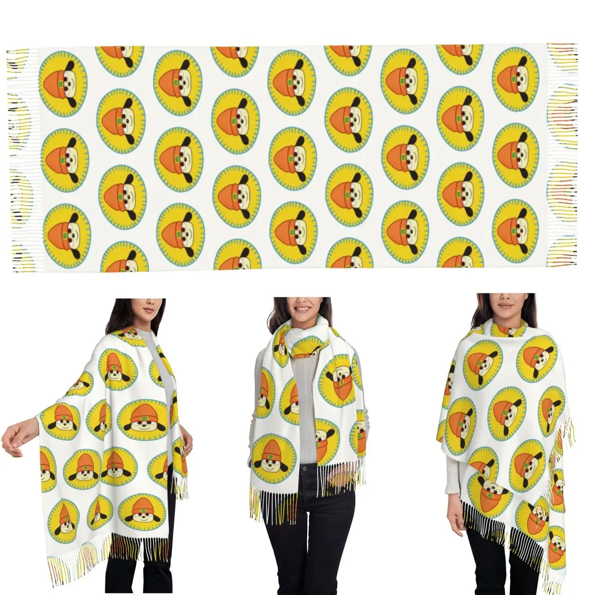 PaRappa The Rapper Patch Scarf Tassel Scarves for Women Soft Warm Shawls and Wraps Large Fall Winter Shawl Wrap