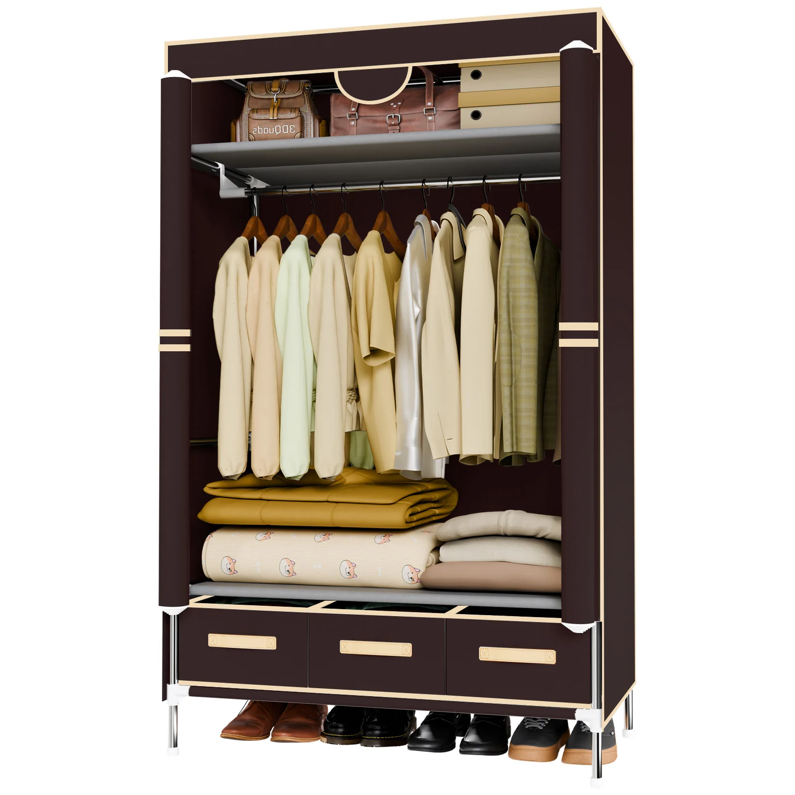 

Шкаф-гардероб из нетканого материала 67 дюймов с полками, портативный, с 3 выдвижными ящиками для хранения одежды