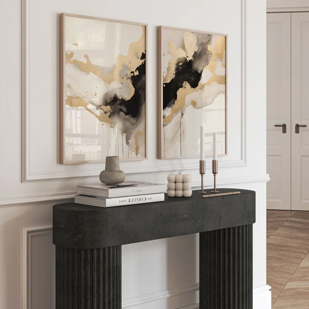 Oro Nero Astratto Moderno Minimalista Poster Stampa su tela Pittura Astratta Wall Art Camera da letto Studio Room Home Decor