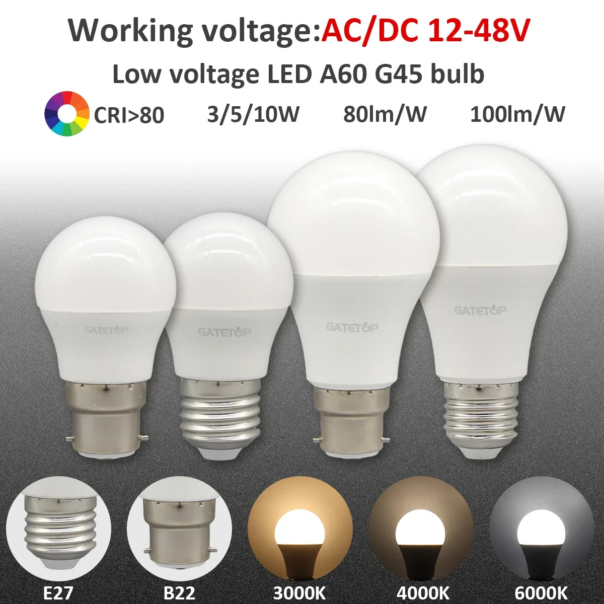 10 peças e27 b22 dc ac 12v-85v lâmpada led 3w 5w 10w sem cintilação luz de baixa tensão 12 volts iluminação holofote lâmpada branca quente e fria