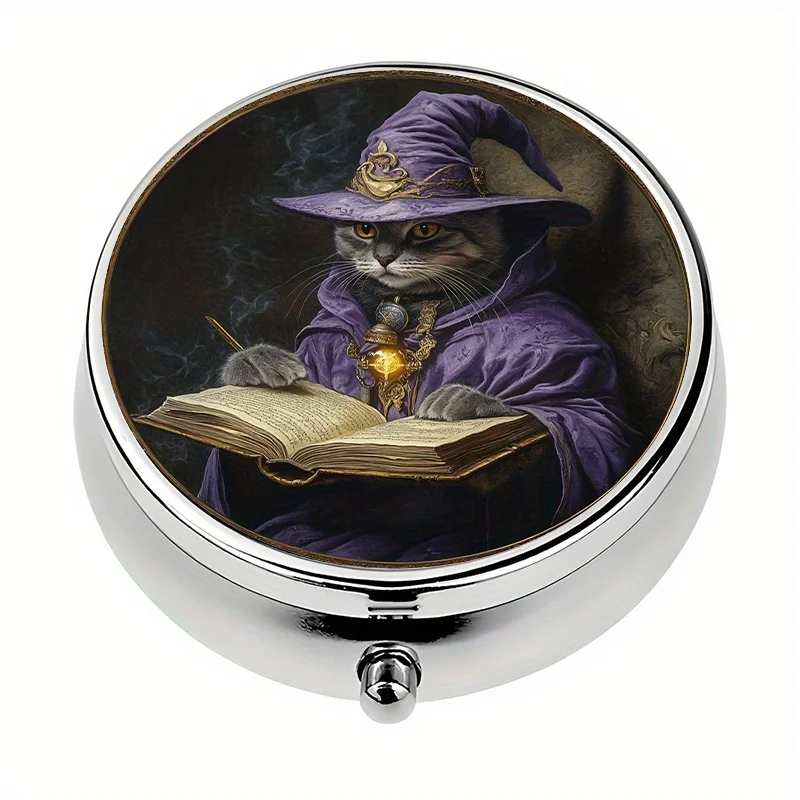 Single-piece, flat, round three-compartment box, designed with a magical wizard pattern, a portable storage container, full of creativity, suitable for travel and daily use, with a unique concept