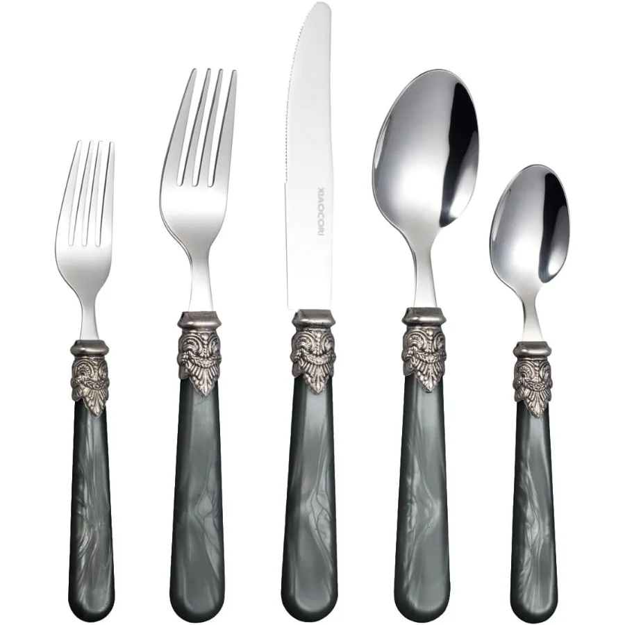 

Элегантный набор столовых приборов из нержавеющей стали 18/10 из 20 предметов на 4 винтажных столовых приборов, можно мыть в посудомоечной машине (20, серый)