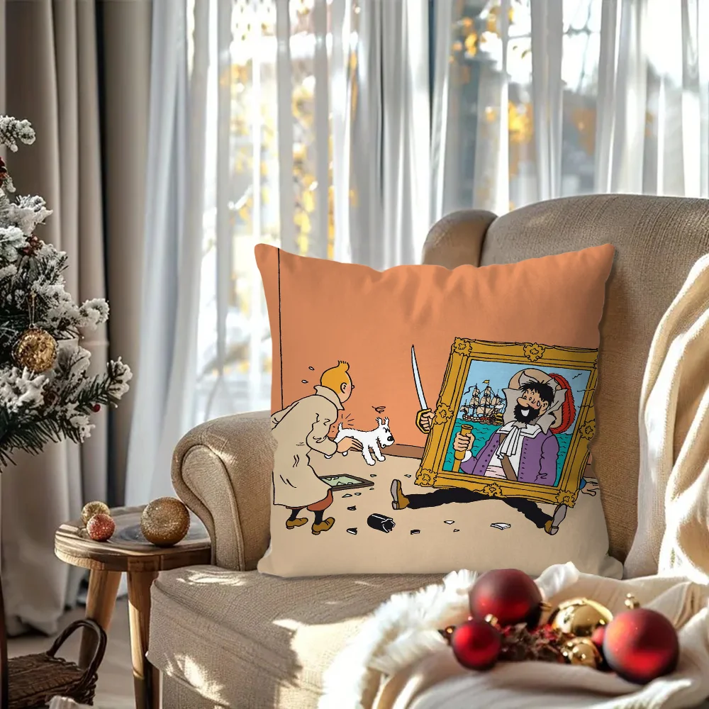 De avonturen van T-Tintin Animatie Kussensloop Vierkant kussen Slaapkamer Bank Vrije tijd Comfort Auto Woonkamer Woondecoratie 40X40