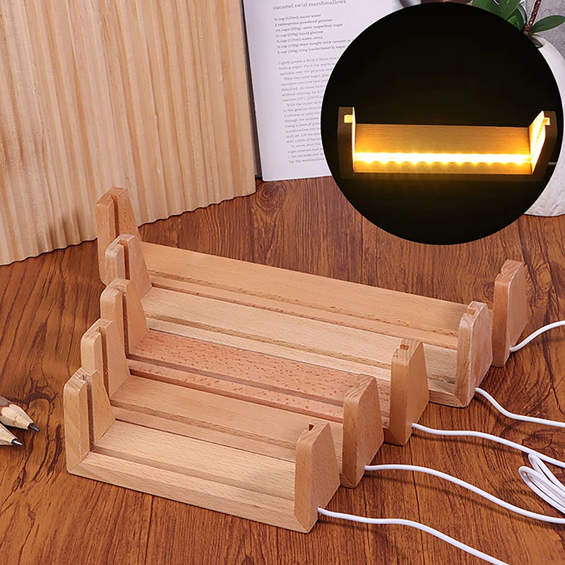 Wood LED Light Base Display Stand U-shaped Frame Art Light Display Pedestal Warm Light Lamp Stand With USB-Cable For Room Office