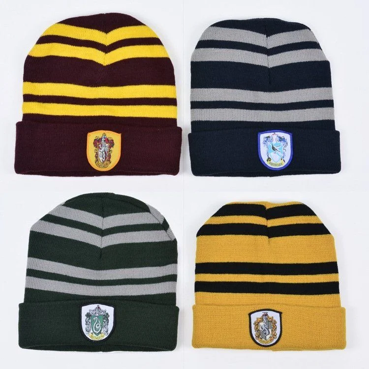 Harry Potter Embroidered Knitted Hat Hogwarts Badge Pattern Wool Cap for Women Men Winter Warm Windproof Hat Cosplay Props