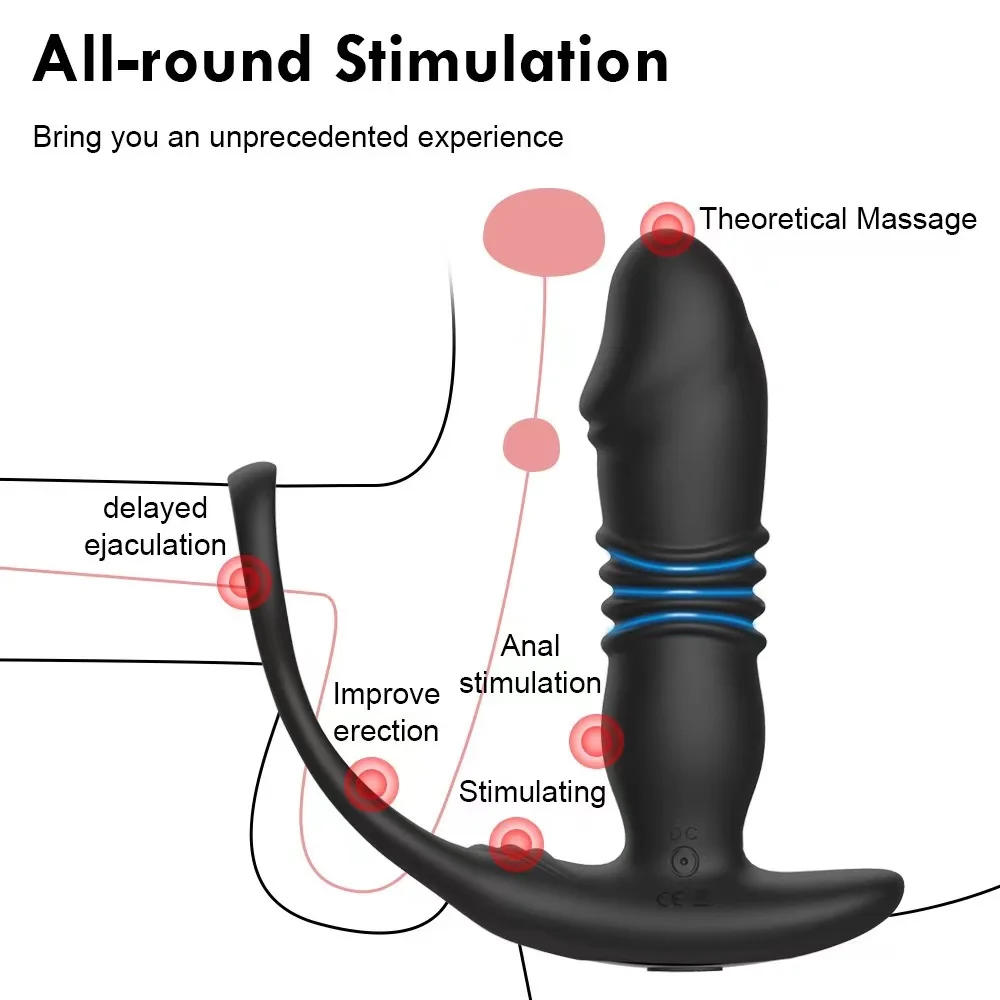 Vibrador Anal Telescópico para Homens Gays, Massagem de Próstata, Butt Plug, Delay Ejaculação, Penis Ring, Sex Toys