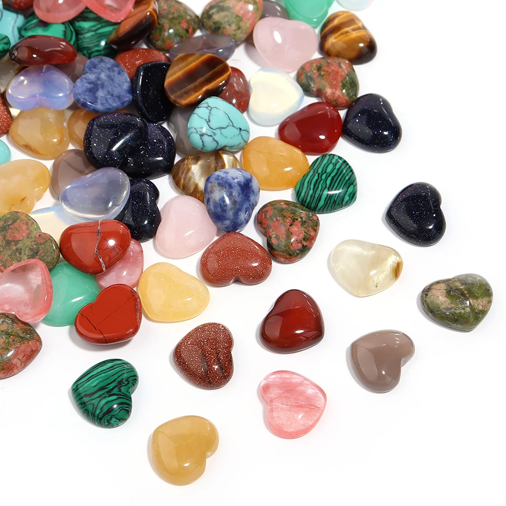 5 Stück Herz Naturstein Cabochons 15x18mm Achat Jade Tigerauge Kristall Flatback Cameo Lose Perlen für Schmuckherstellung Zubehör