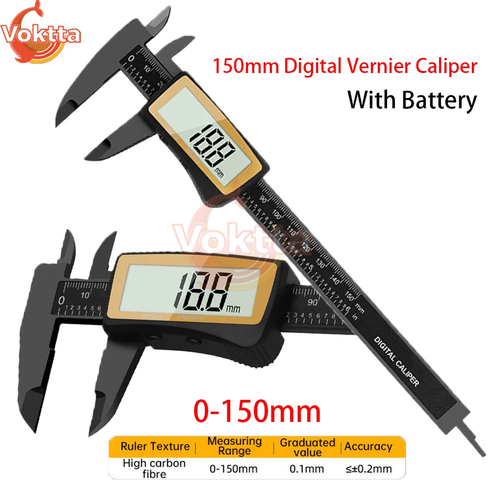 150mm Digital Vernier Caliper High-precision Carbon Fiber Micrometer Measuring Tool Depth Ruler Electronic Caliper Gauge