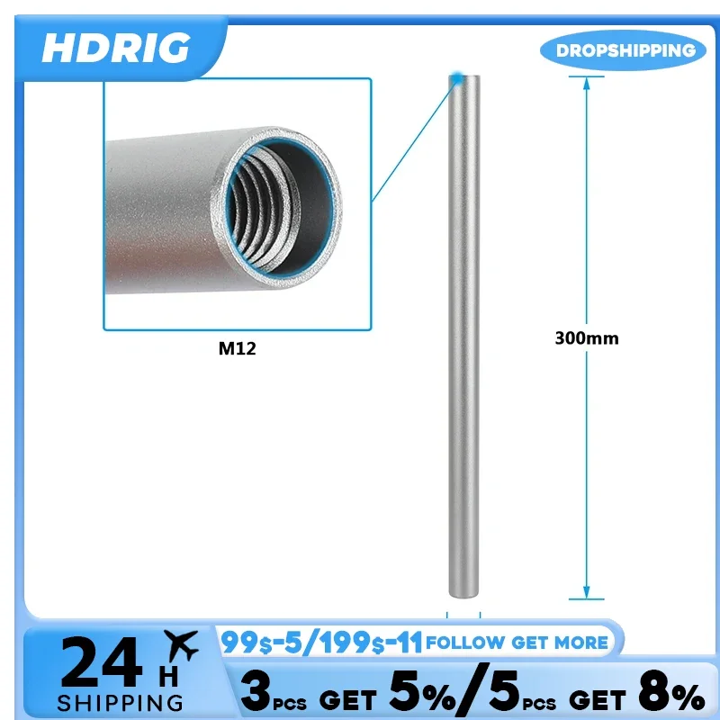 HDRIG 2Pcs Dia 15mm Aluminum Tube Rod 10cm 20cm 25cm 30cm for Follow Focus Lens Support Rig Rail Cage System SLR Cameras Studio