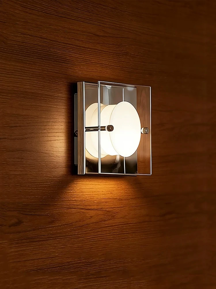 Retro Stainless Steel Glass Wall Lamp Minimalist Bedroom Bedside Lamp Hallway Mirror Decorative Atmosphere Lamp