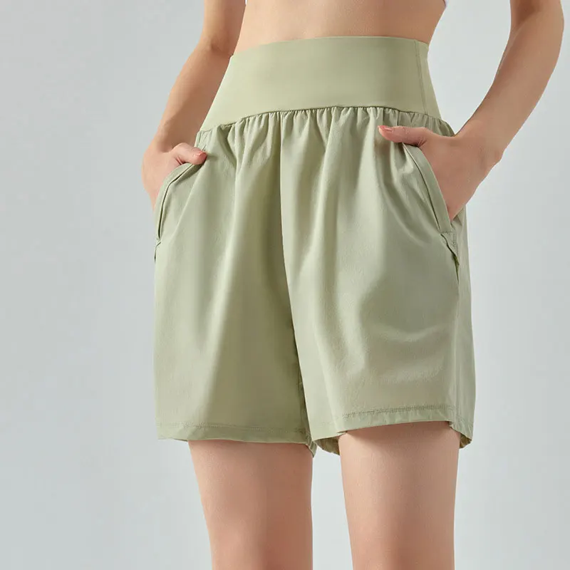 

High Waisted Sports Shorts for Women Summer Five Quarter Pants Running Loose Casual Breathable Yoga Shorts with Double Pockets