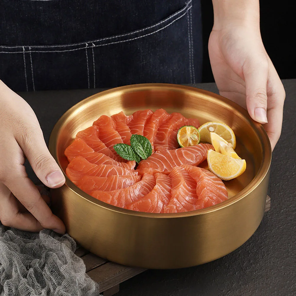 

Sashimi Plate Golden Stainless Steel Seafood Tray Dessert Serving Plate For Kitchen Bowl Kitchen Restaurant Decorative Dish