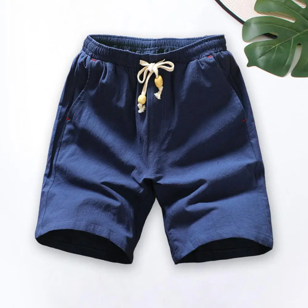 

Simple Running Shorts Elastic Waistband Thin Men Shorts Solid Color Loose Fitness Beach Shorts